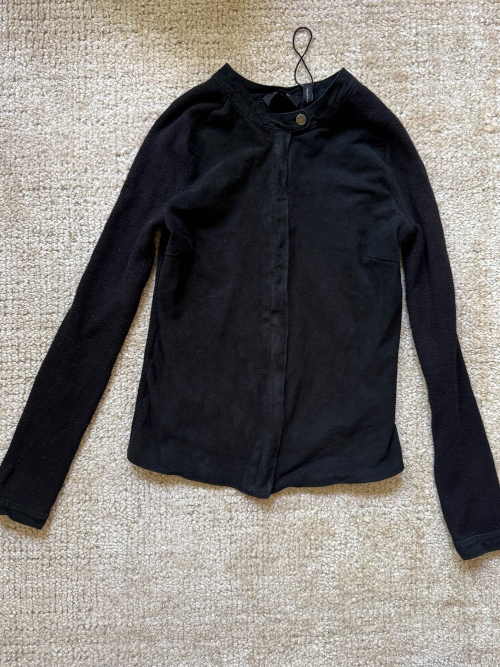 Theory suede Black Long-Sleeve Button-Neck Top